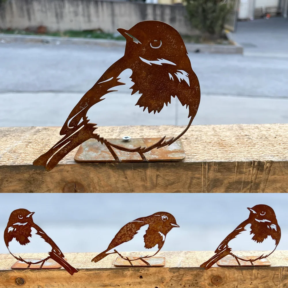 

Rusty Metal Bird Silhouettes Home Garden Outdoor Deco Woodpecker Robin Steel Country Yard Art Gardening Decor Gifts 3pcs/Set