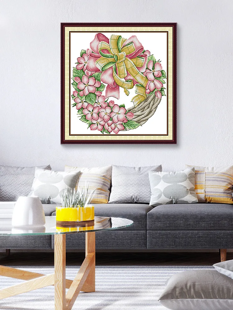 

Soulgift News Набор для вышивки крестом с предварительной печатью, штампованная ткань Аида с нитками DMC, набор для вышивания - обруч с цветочным принтом