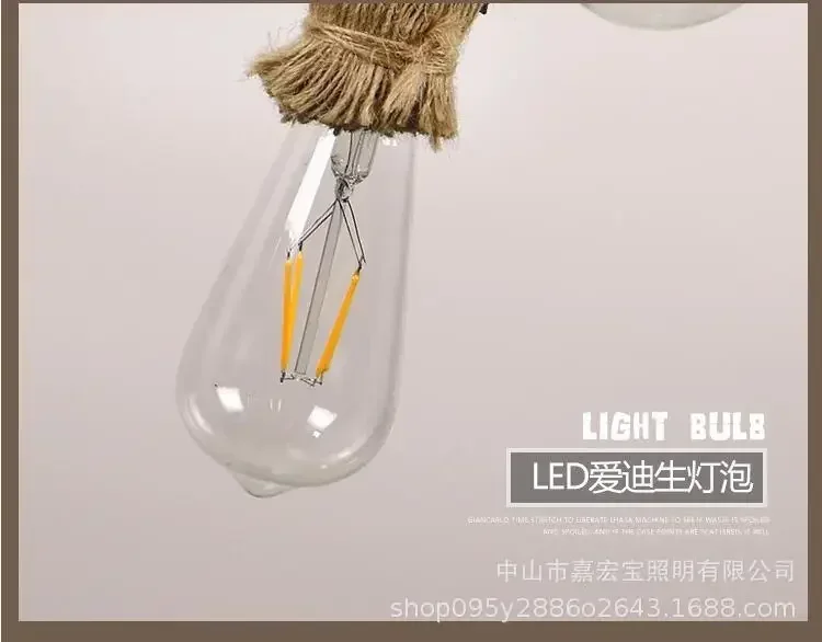 Styl industrialny Retro styl pojedynczy podwójne głowice liny konopne żyrandol amerykański przemysł żyrandol lampy sufitowe E27 Edison LED