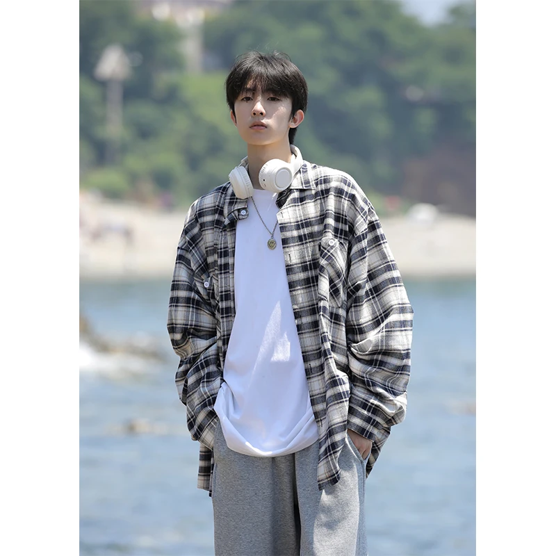 

Мужская рубашка в клетку в американском стиле, свободного кроя, повседневная, в стиле барокко, модная, молодежная, от известного бренда.