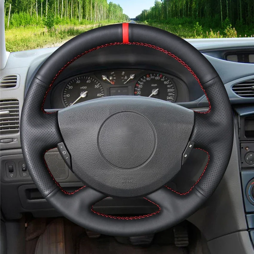 LQTENLEO Black Artificial Leather Car Steering Wheel Cover For Renault Laguna 2001-2007 Vel Satis 2001-2005 Espace 2003-2008