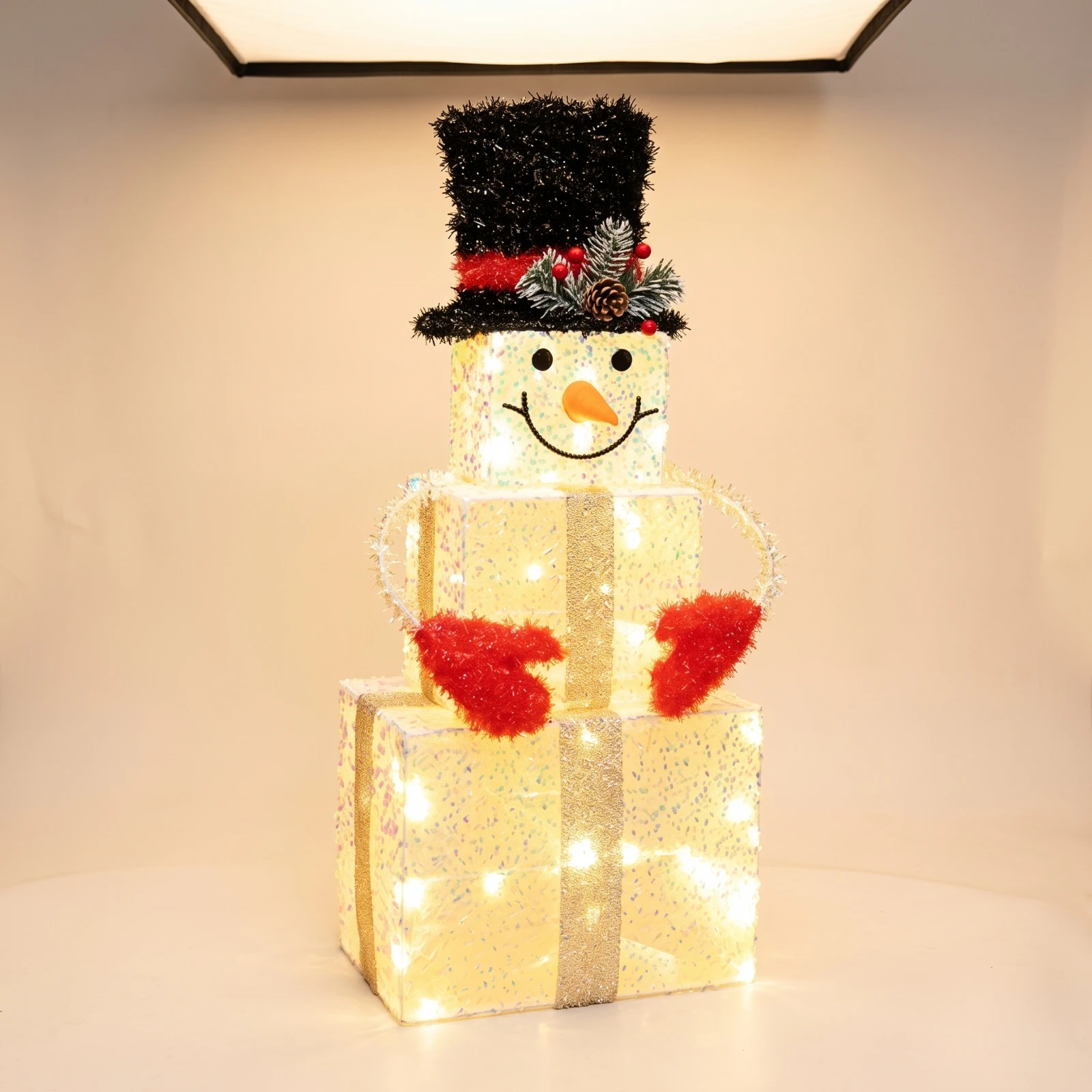 Standing Gift-Box Ornament with Lights Festive Gift-Box Ornament Christmas Present Boxes Decorative Holiday Display Shimmering