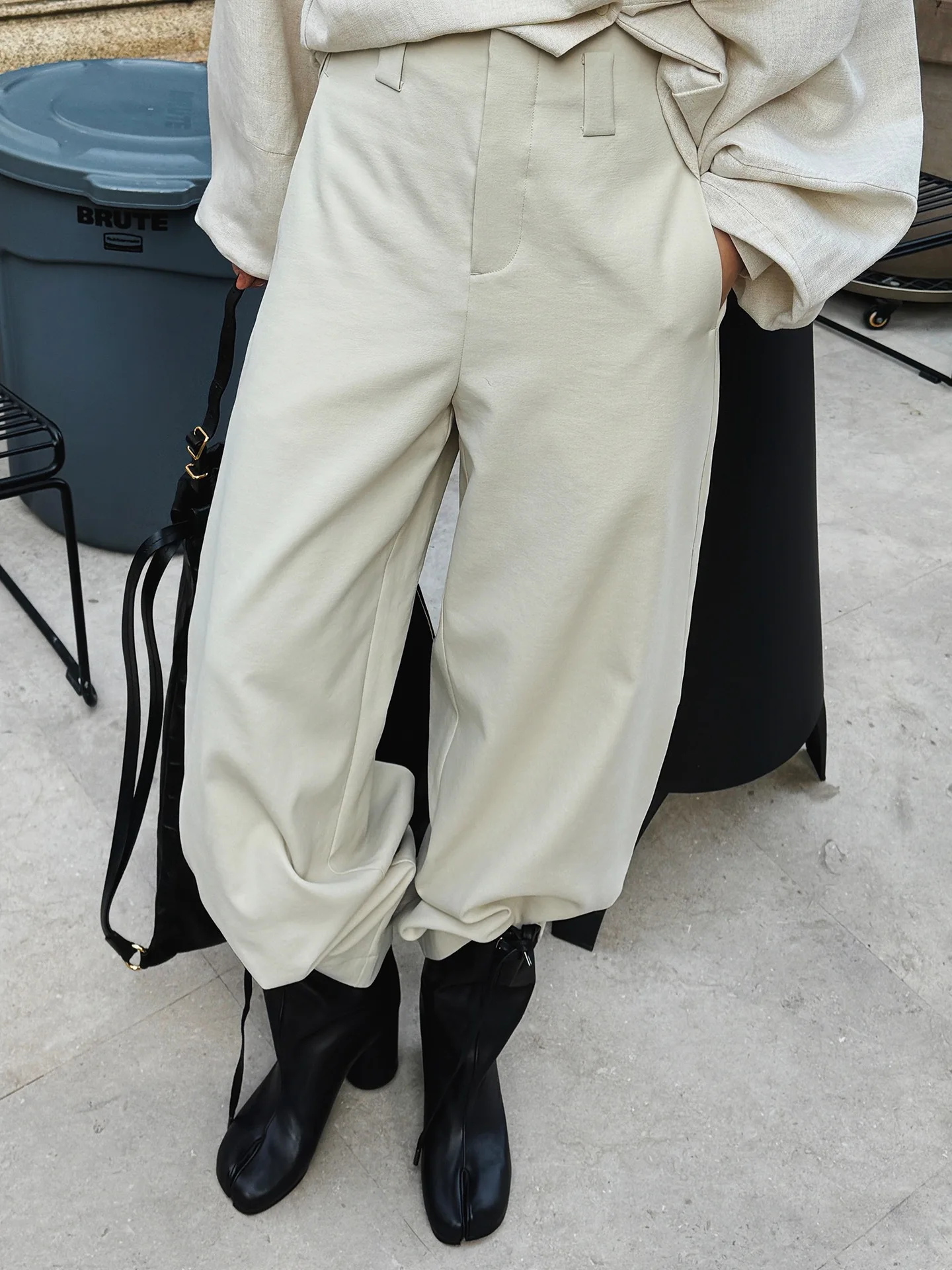 Old Money Style Scimitar Silhouette Pant Loose Fit High Waist Slimming Commuter Trousers For Women