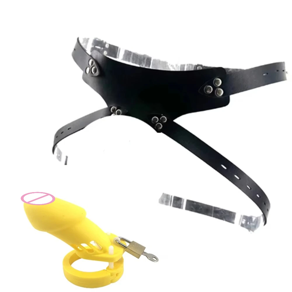 Colorful Soft Silicone Belt Male Chastity Cage Device With 5 Penis Rings Lock Cock BDSM Adult Games Sex Toys For Men 18+