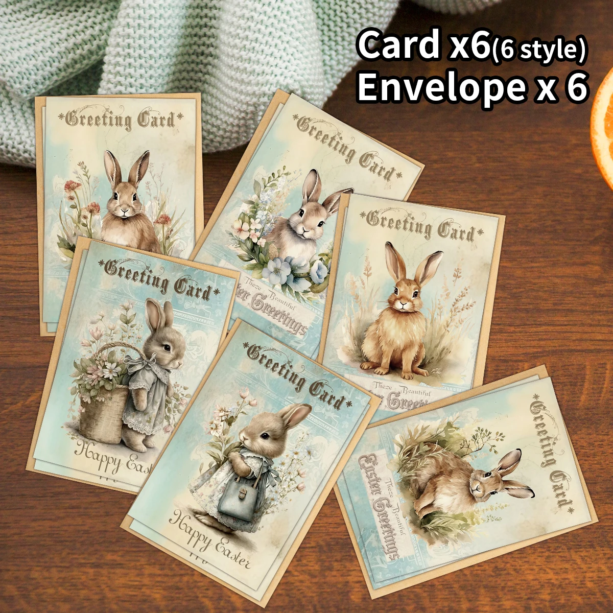 6 Stück „Frohe Ostern“-Grußkarten mit Umschlag, Blumenmuster, niedliche Hasenstile, Osterwünsche für Familie und Freunde, Oster-Briefpapierkarte