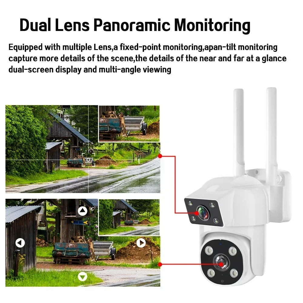 4K 8MP Dual Screen Dual Lens WIFI Camera 2K PTZ Camera Outdoor IP66 Waterproof Auto Tracking Security Camera Surveillance O-Kam