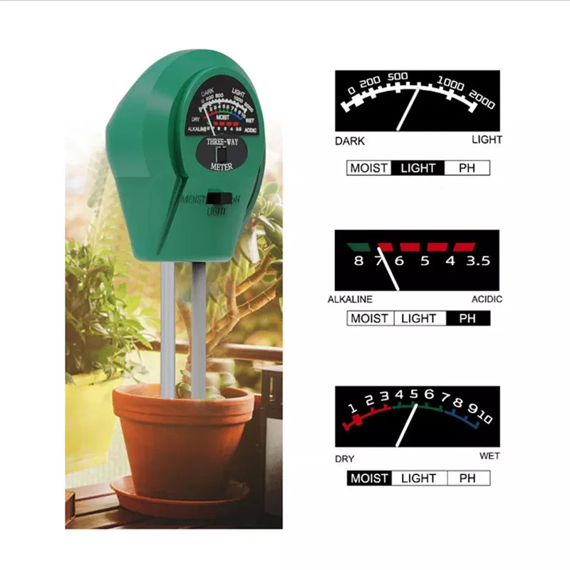 Reswat Analog 3-in-1 Professional Tools Soil Detector PH Moisture Sunlight Tester Sensor Kits Suitable For Gardens Farms