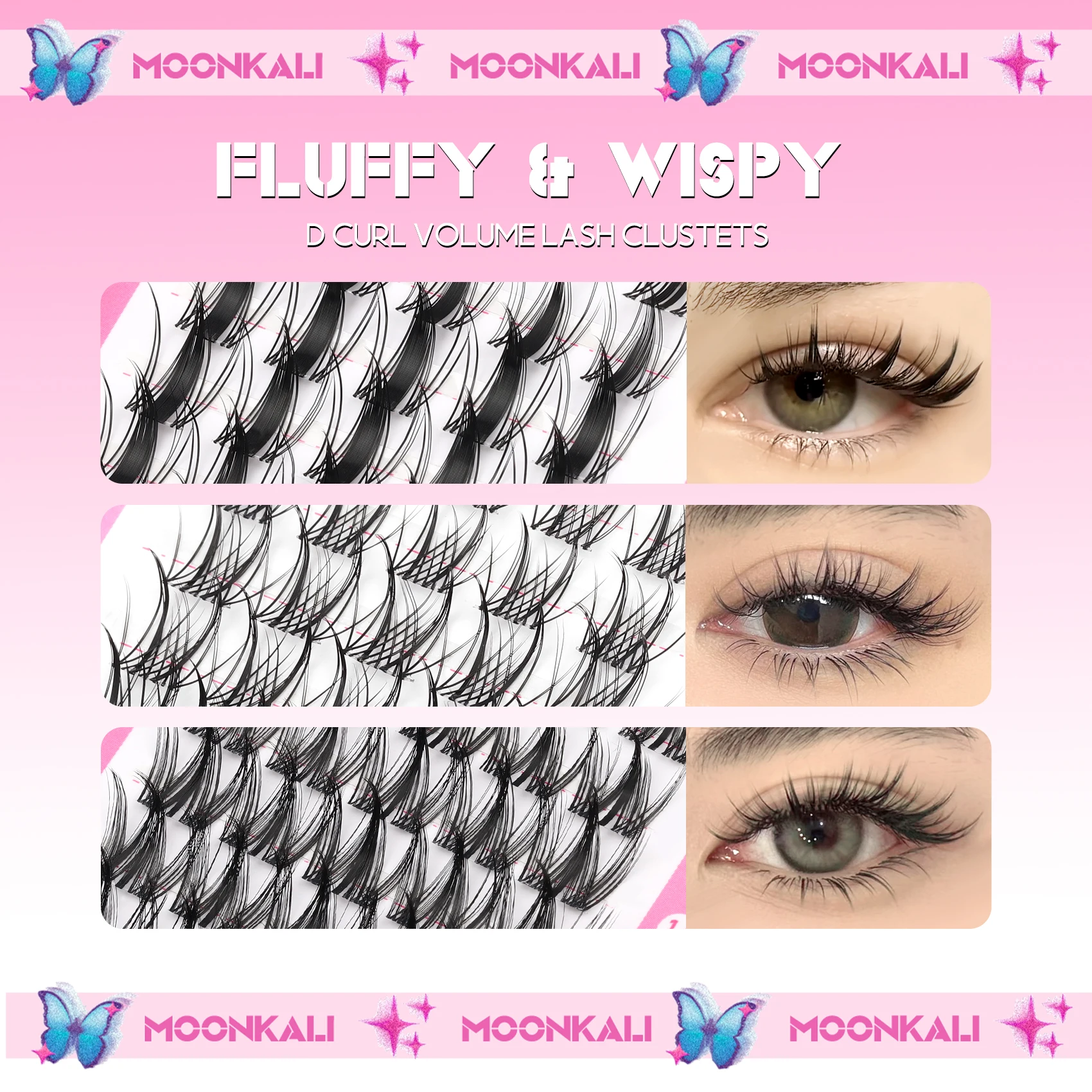 MOONKALI Kit de grappes de cils vaporeux grappes de cils cils naturel bricolage Kit d'extension de cils 10-16mm Kit d'extensions de cils en grappe