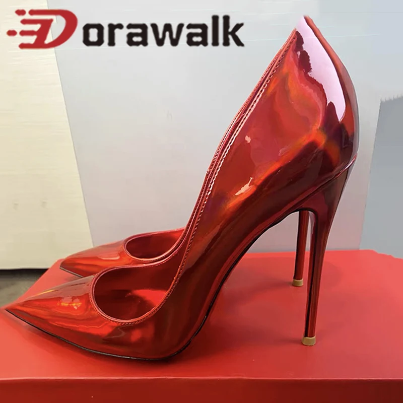 

Шикарные женские туфли для свадебной вечеринки 10 см, красные туфли-лодочки на высоком каблуке 12 см, глянцевая лакированная модель, женское элегантное платье Mujer, большой размер