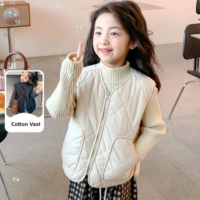 

Faionable Fce Lined Cotton Vest for Kids Winter Autumn 2026 New Korean Sle ex Baby Casual Polyester Fiber Vest