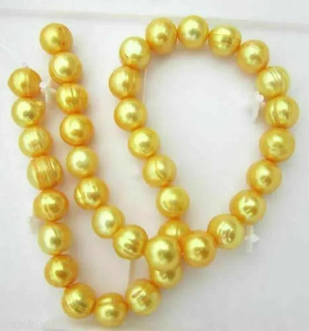 

Gorgeous AAA 11-10mm South Sea Baroque Gold Pearl Necklace with 14k Buckle 18/36inch