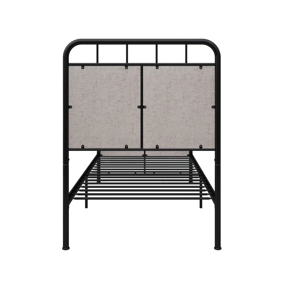 Twin Size Linen Upholstered Platform Metal Bed Frame with  fabric Headboard and Footboard