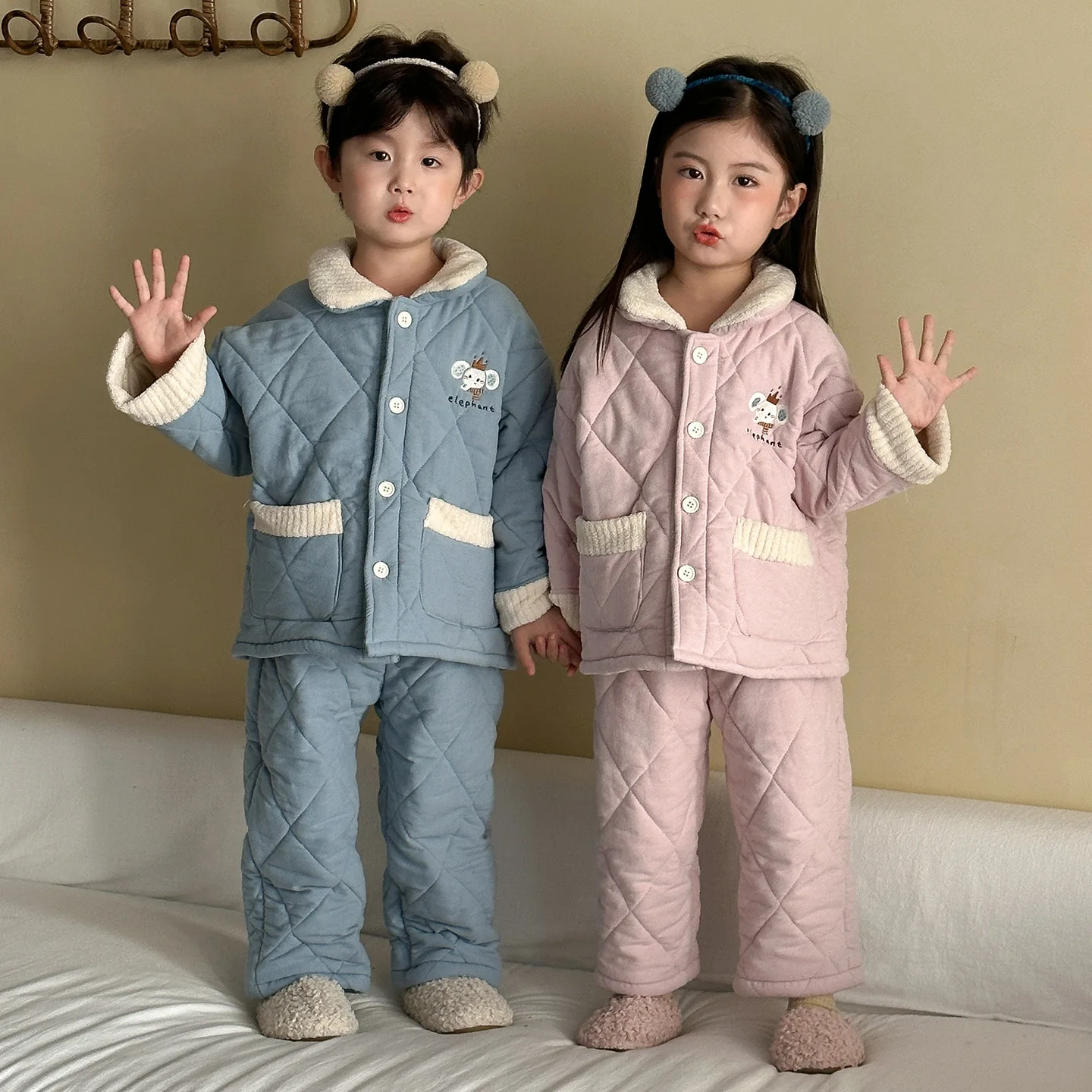 2026 New Children's Sets Sleepwear Autumn Winter Warm Plush Lining Kids Jacket Pants For Boys Girls Children's Home Suit Set