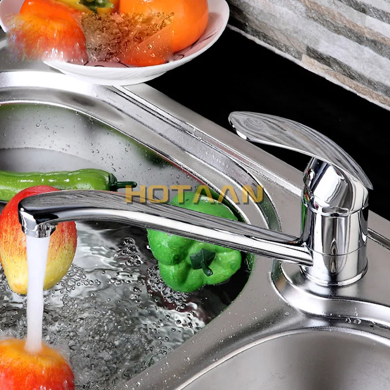 Hotaan Modern Kitchen Sink Faucet Mixer Cold and Hot Tap Single Hole Water Tap Rotate 360 Degrees Chrome Plated 