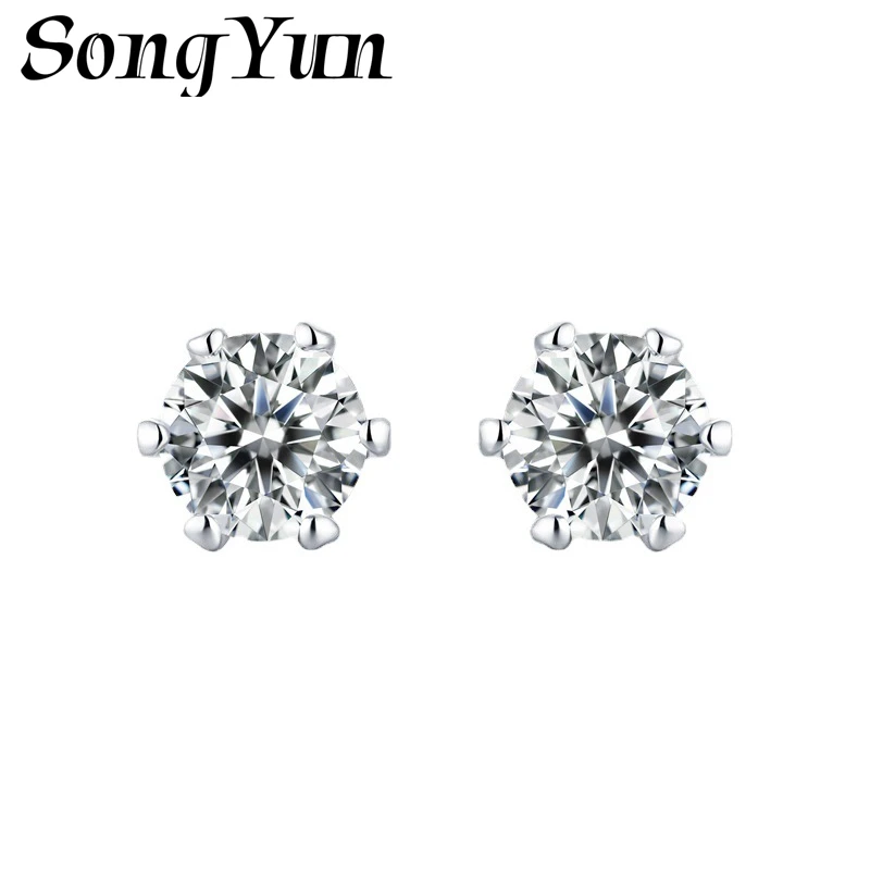 SONGYUN Moissanite Diamond Jewelry Classic Fashion 6 Prong 0.5ct D Color Moissanite Stud Earrings Solid S925 Sterling Silver
