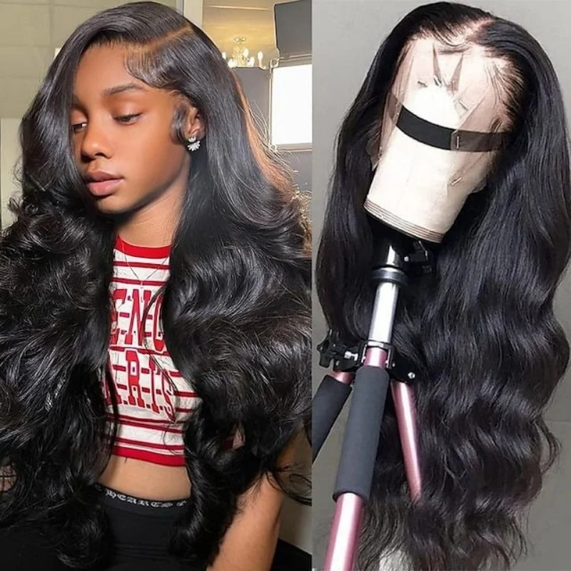 Pelucas de cabello humano ondulado 13X6 HD peluca Frontal de encaje 250 densidad 40 pulgadas 250 densidad cabello brasileño prearrancado 100% negro Natural