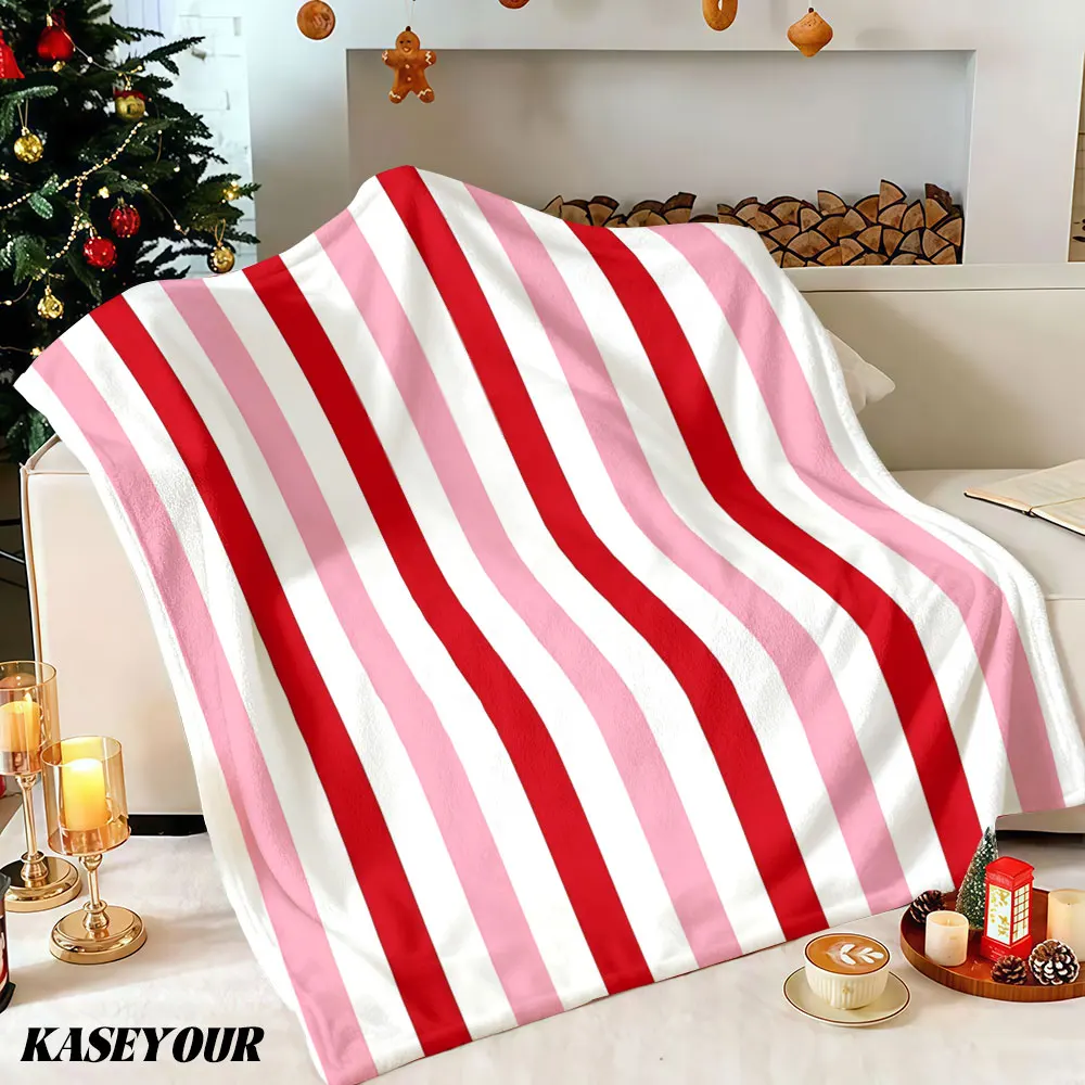 Pink Red Stripes Winter Summer Flannel Blanket Throw Fleece Soft Fuzzy Plush Cozy Fleece Blankets for Sofa Ideal Gifts