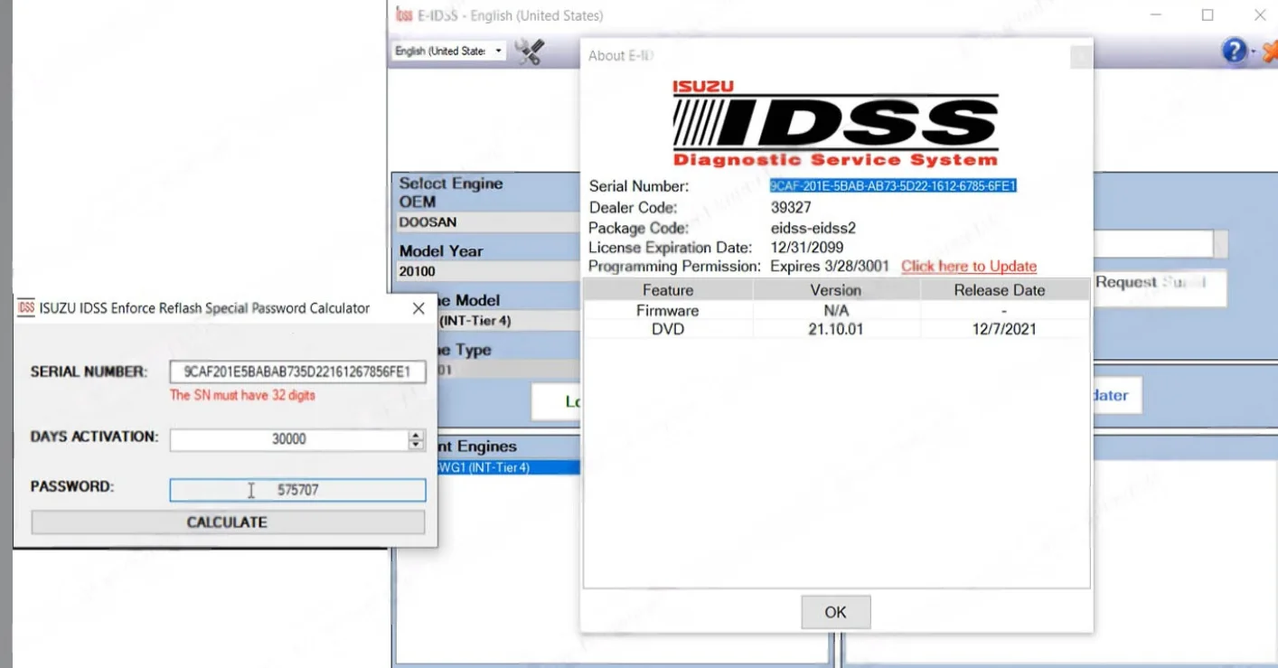 AutoEPC ISUZU IDSS Enforce Reflash Speical Password Calculator
