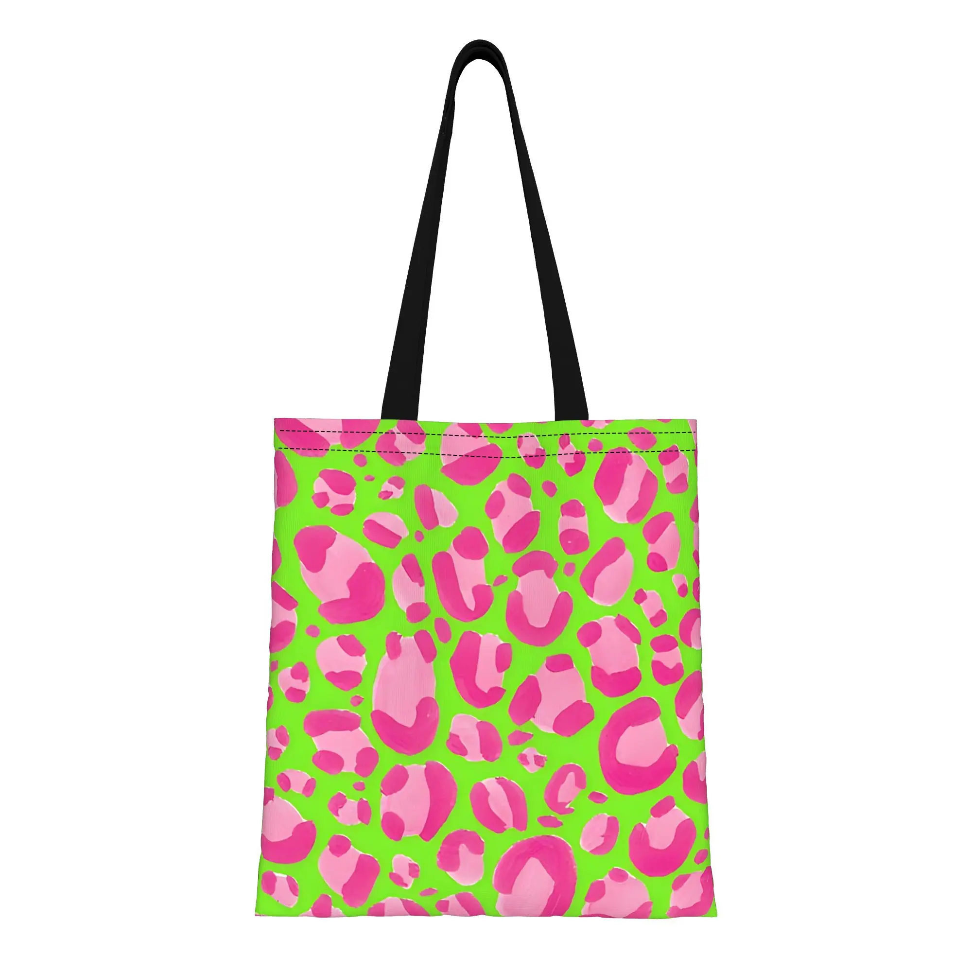 Hand Drawn Pink Leopard Print Playful Animal Pattern Leopard Print Canvas Tote Bag Perfect for Shopping Women's Top-Handle Bags