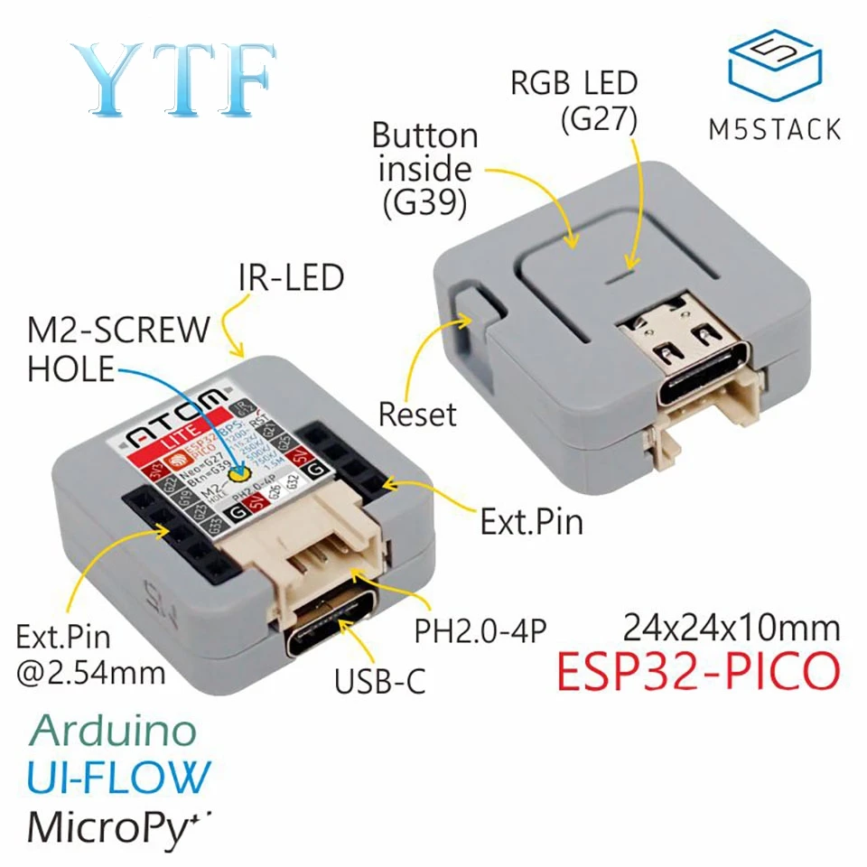 

M5Stack Atom Lite ESP32 Встроенная интеллектуальная плата разработки оборудования 3D-антенна с Wi-Fi
