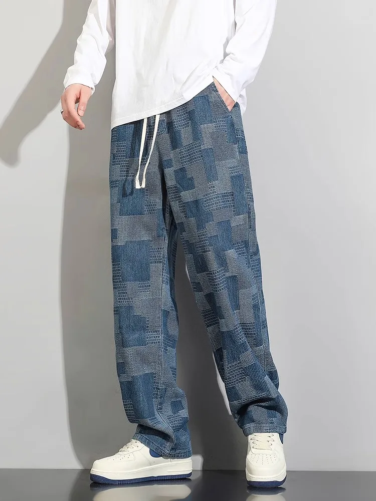 

Мужские джинсы в стиле ретро, американские повседневные джинсы с широкими штанинами, свободные прямые джинсовые брюки, осенний сезон, удобные свободные джинсы в гонконгском стиле