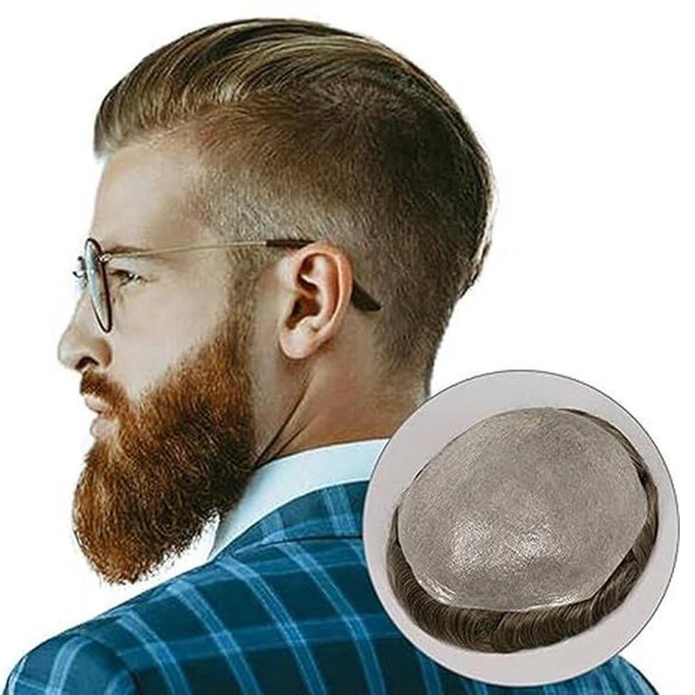 

【TIMIA】Мужская система замещения волос из натуральных волос, подходит для мужских париков, из искусственной кожи, 8x10 дюймов # 7 коричневых париков с естественной волной