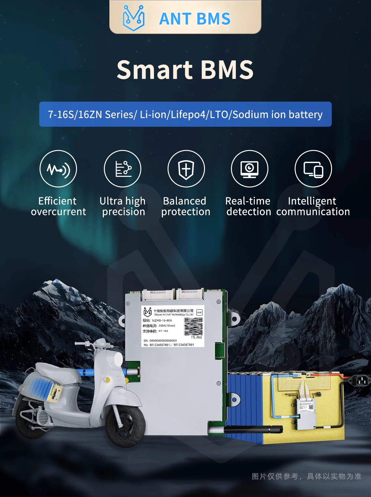 Smart ANT Bms LCD Display 7S-16Ssmart bms 40A 80A 110A 130A 24V 36V 48V 60V 72V Lifepo4 li-ion LTO Bluetooth APP Balance