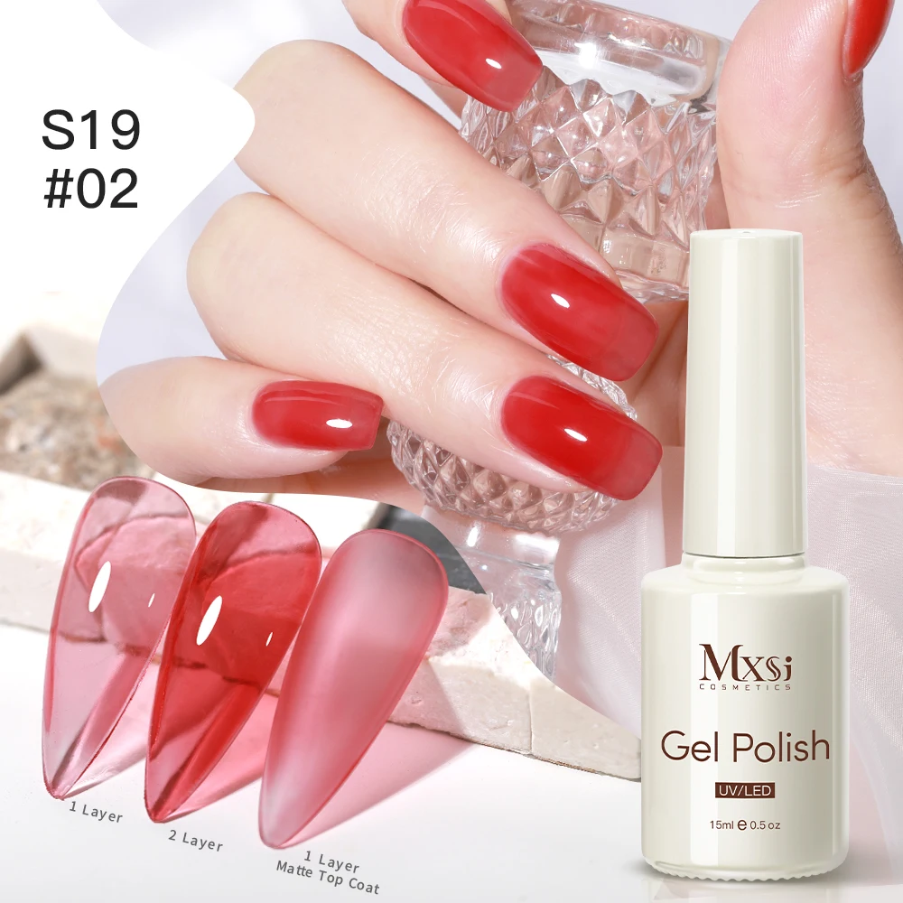 Mxsi 15ml Jelly Nude สีชมพูเจลเล็บชุด Milky สีขาวเคลือบเงา SHEER คริสตัลธรรมชาติโปร่งแสง Soak Off GEL 6pcs ชุด
