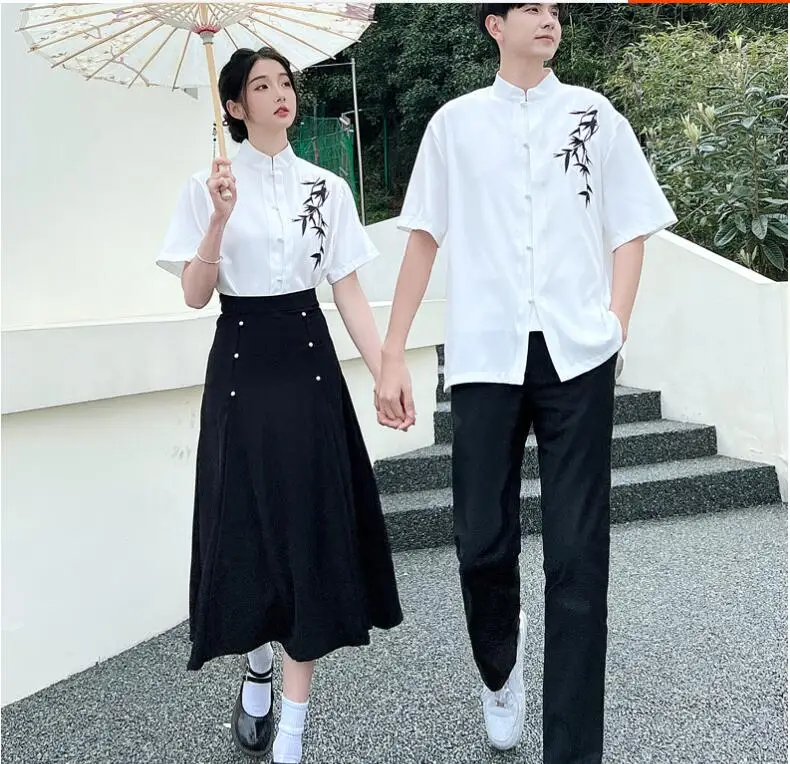 Summer Class Uniform High School Graduation  Chinese Style Retro Embroidery Performance Stage Outfit