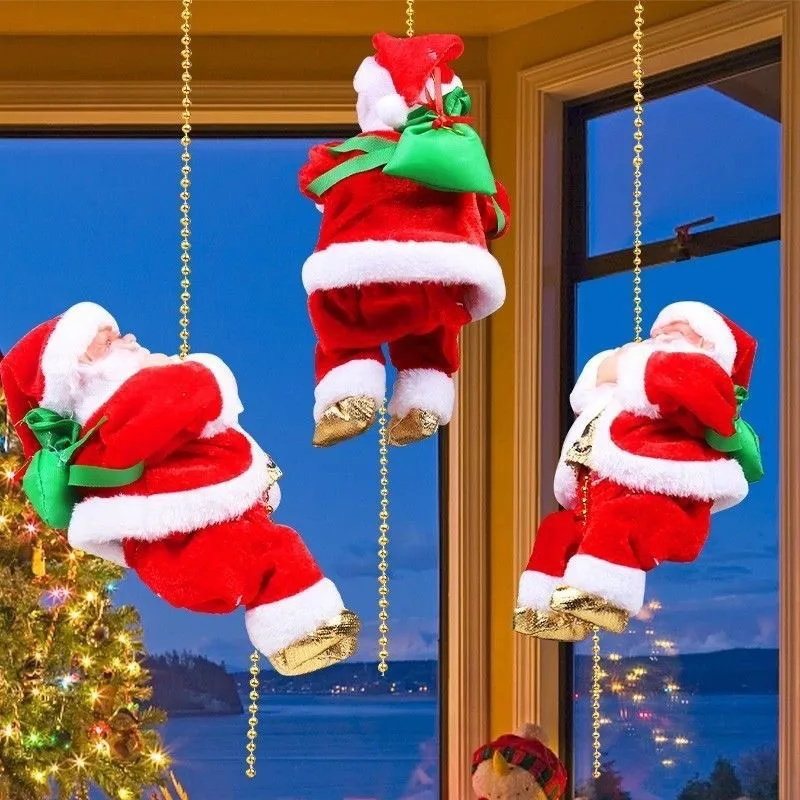 Santa Claus Who Can Climb the Rope, Electric Toys, Ladder Beads, Christmas Gifts, Decorative Music Doll Beads view 3