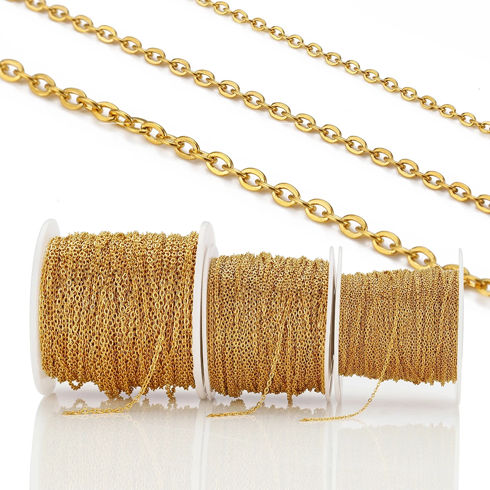 Nicht verblassende 10 Meter 2 Meter goldfarbene Edelstahlketten für DIY-Halsketten, Armbänder, Körperketten, Schmuckherstellungszubehör – Detail 3
