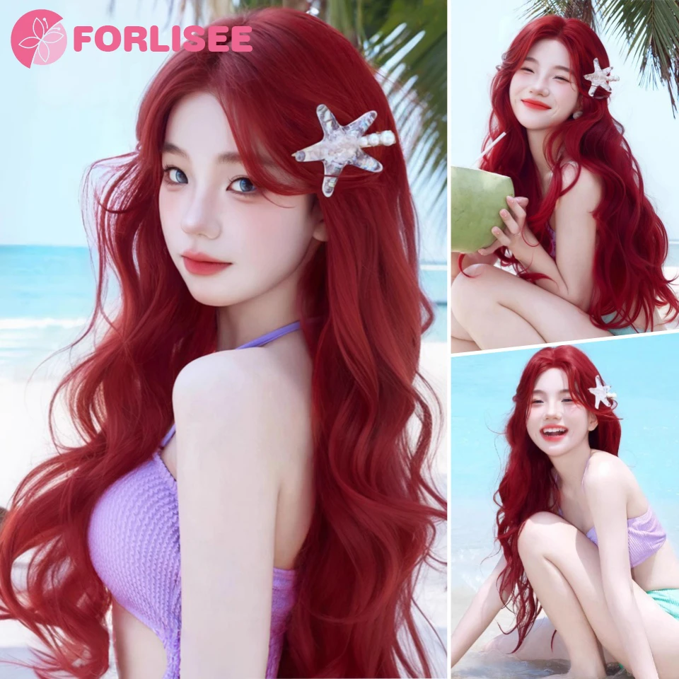 FORLISEE pelucas onduladas largas color Burdeos, peluca roja vino con flequillo para mujer, peluca de pelo sintético para uso diario, peluca de Cosplay de fibra resistente al calor