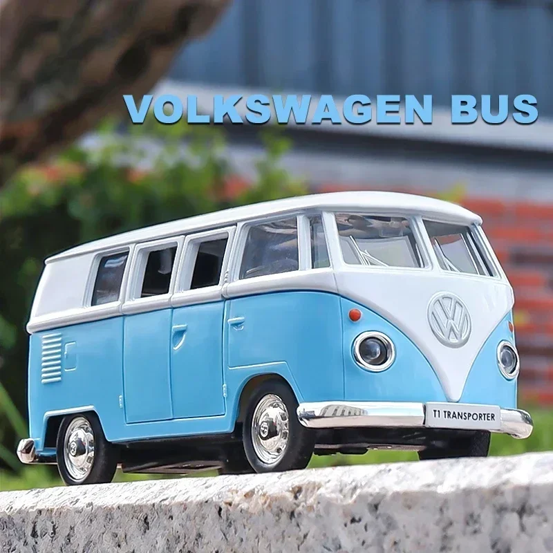 Vintage Mini Bus Van Car Model 32 Alloy Diecast Classic Pull Back Miniature Vehicle Replica Educational Toy for Kid Gifts