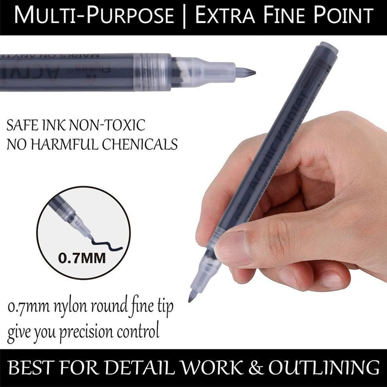 6Pcs/set Black Acrylic Paint Pen for Rock Painting, Stone, Ceramic, Glass, Wood, Tire, Fabric Metal, Canvas image 5