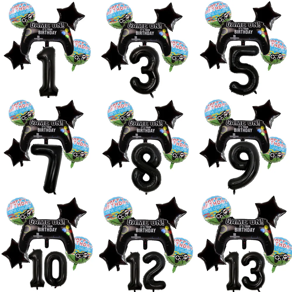 Gamepad-Luftballons zum Aufspiel mit schwarzem Ziffern-Zahlenballon, Kindergeburtstag, Party-Dekoration, Spielthema, Partyzubehör
