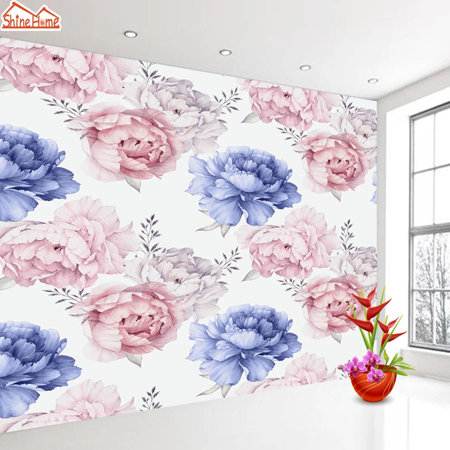 Custom Peony Flower Peel and Stick Accepted TV Wall Covering Background Wallpaper Murals for Living Room Wall Papers Home Decor