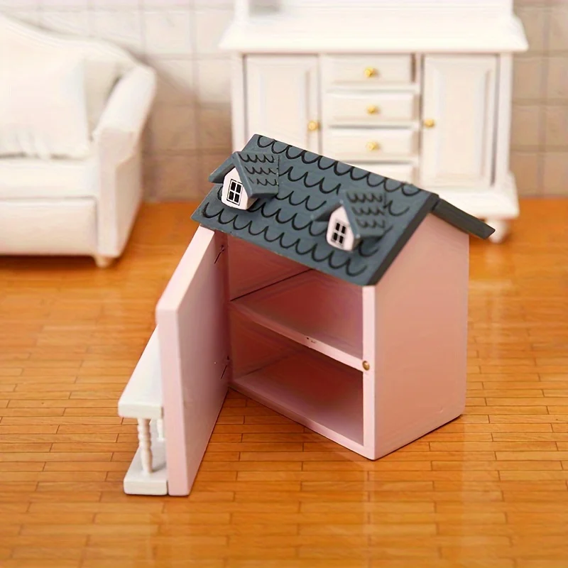Mini Furniture Pink Blue Wall Grey Top Cute Pocket Villa Small House Mini Furniture Set Perfect Doll House Accessories