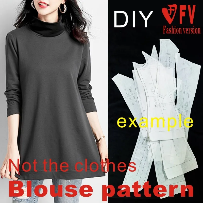 Ladies' Turtleneck Cotton Long Sleeve T-shirt Pattern Garment Cutting Pattern Sample Drawing 1:1 Pattern Physical BXS-61