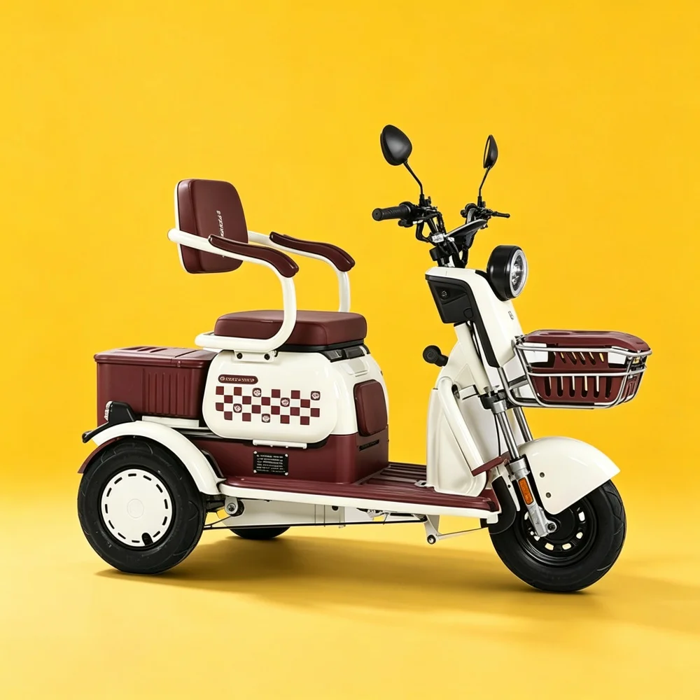Leisure electric tricycle for adult couples, two seat layout, optional sun shed, battery trike for weekend outing