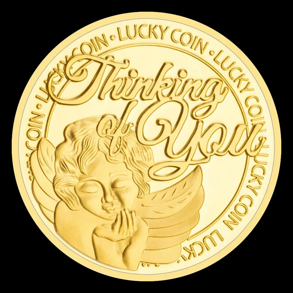 عملات معدنية قابلة للجمع من Thinking of You مطلية بالذهب شكرًا على شكل عملة محظوظة هدية مهرجان ديكور المنزل