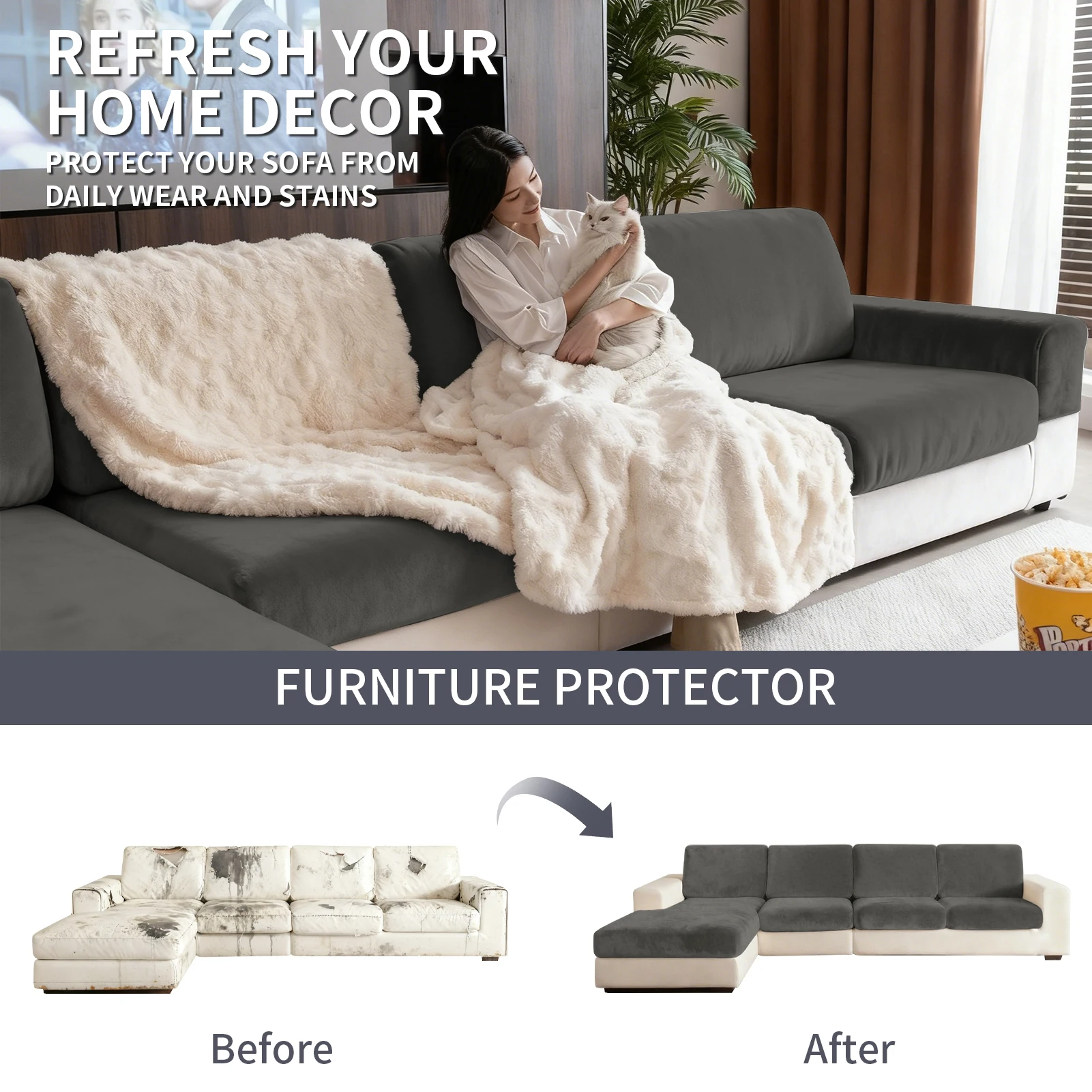 Sofa Seat Cushion Covers Elastic Sofa Cushion Slipcovers Stretch Velvet Couch Cushion Covers Replacement for Individual Cushion