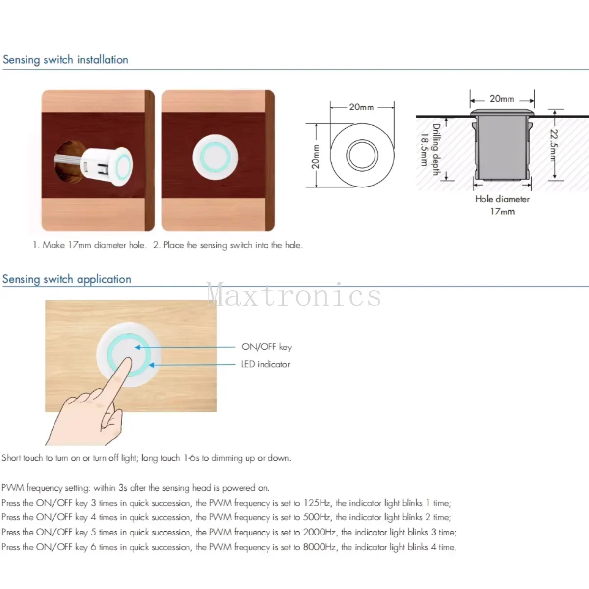 Interruptor de Sensor de detección táctil, atenuador LED de 2.5A, EC-AV para armarios de bajo voltaje, tira de luz Led de un solo Color, DC5-24V