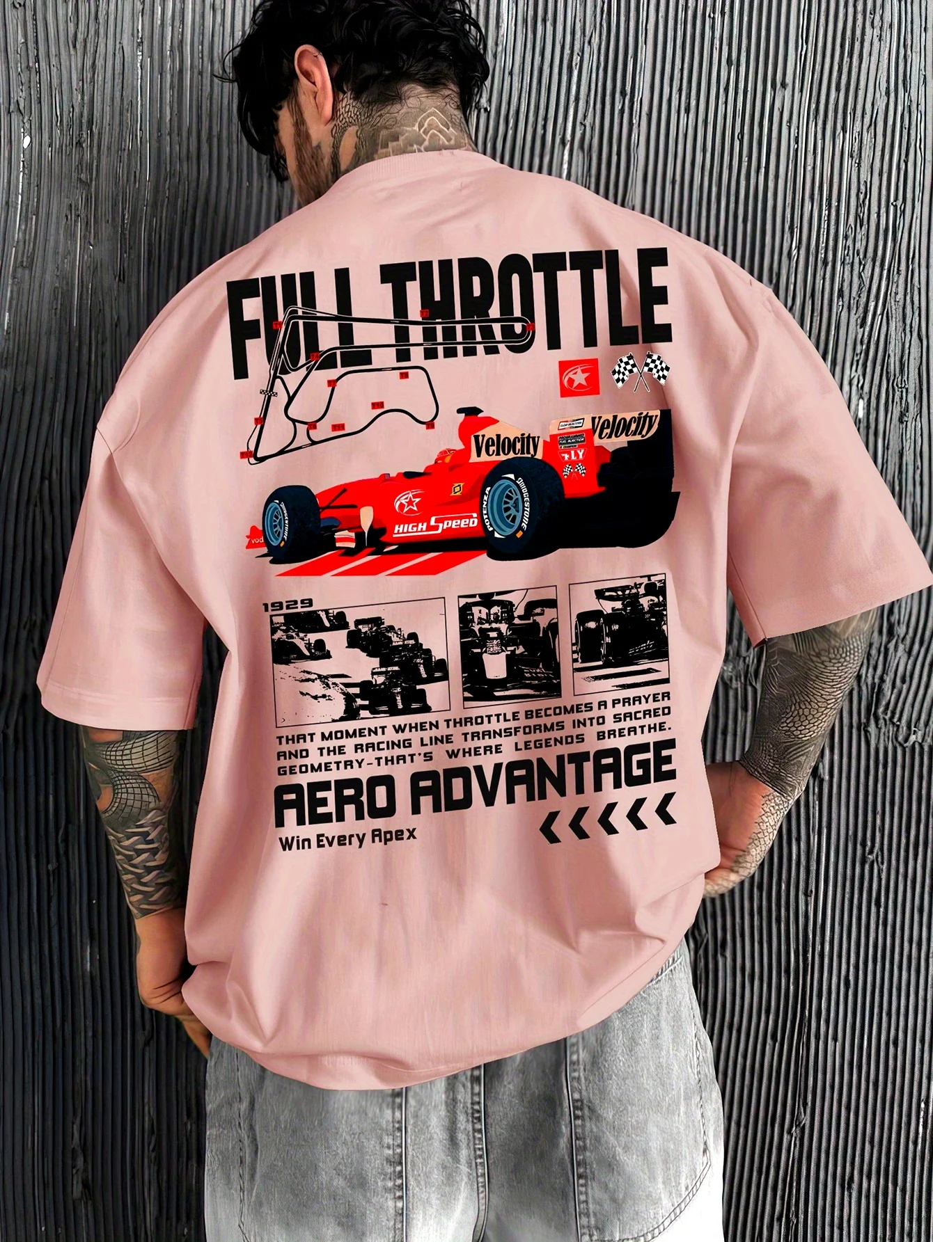 Family Matching T‑Shirt Racing Car Track Graphic Back Print Parent‑Child Loose Casual Motor Streetwear Cotton Tee Tops