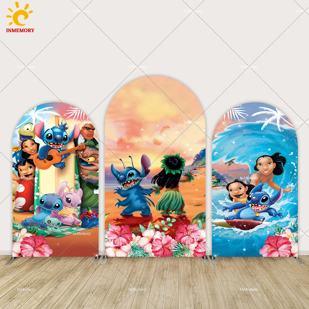 Summer Surfing Lilo and Stitch Arch Backdrop Cover Sunset Baby Stitch and Angle Birthday Party Decoration Chiara Wall Background