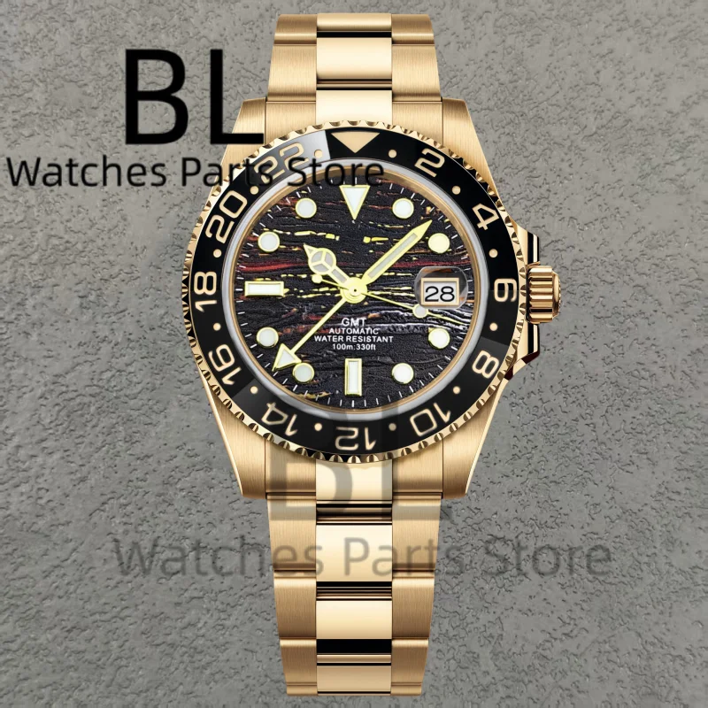 BLIGER marca superior de lujo 40MM reloj automático de oro completo cristal de zafiro impermeable patrón de ojo de tigre doble extremo enlace Braclelet