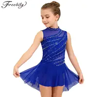 Vestido de patinaje artístico para niñas, vestido de baile de malla con diamantes de imitación brillantes, traje de baile de Ballet, trajes de competición para actuación de baile