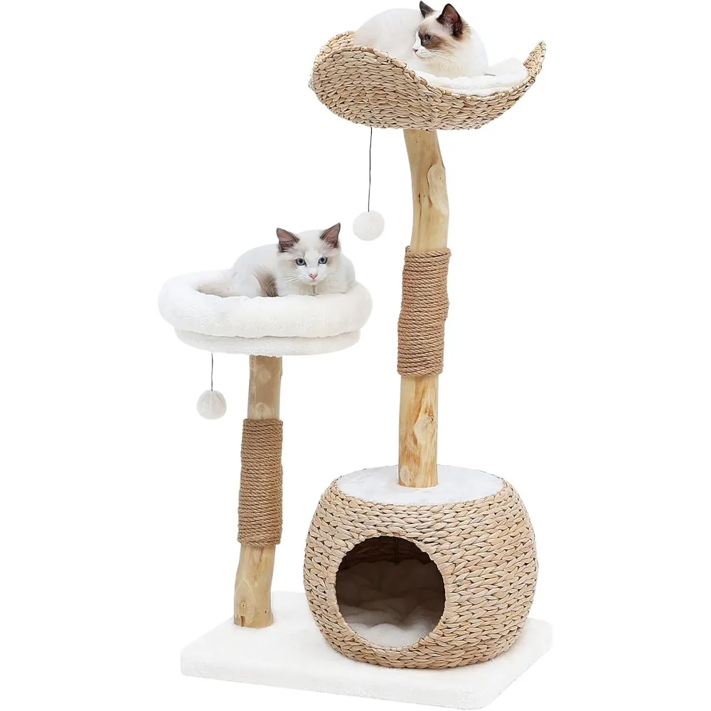 

Modern Cat Tree Tower: Real Branch Luxury Condo, Scratching Post, Jumping Platforms