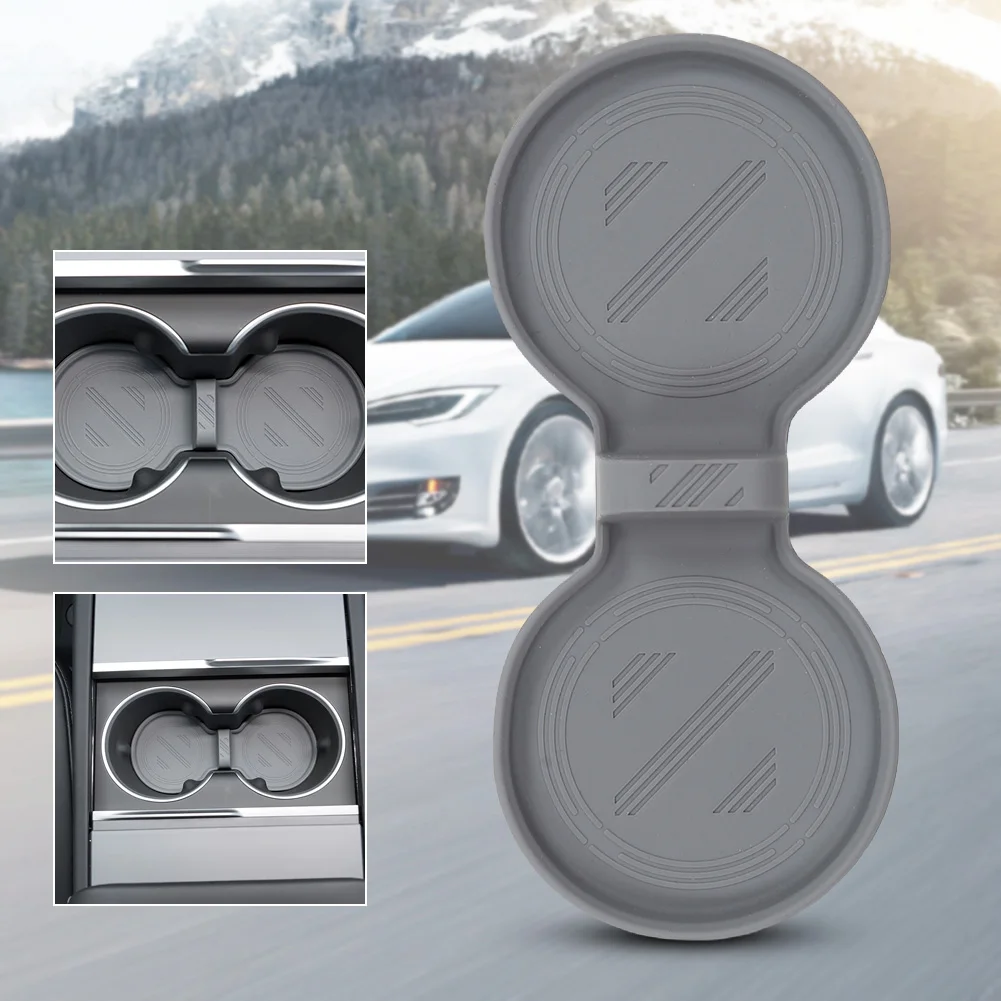 

For Tesla Model 3 2024 Center Console Organizer Silicone Storage Insert with Cup Coaster Noise-Free Water Cup Frame Pad Black