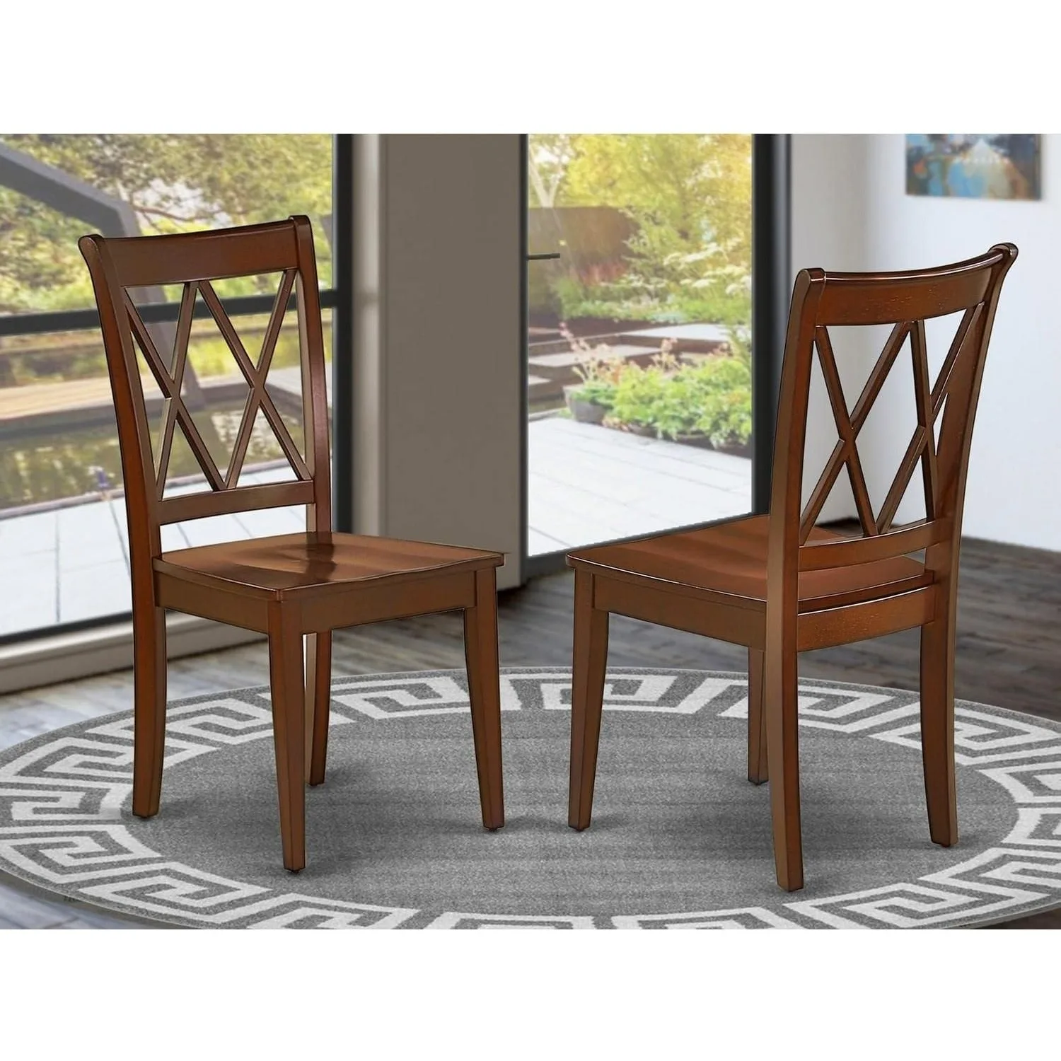 CLC-MAH-W Clarksville Dining Chairs - Double Cross Back Solid Wood Seat Chairs, Set of 2, Mahogany