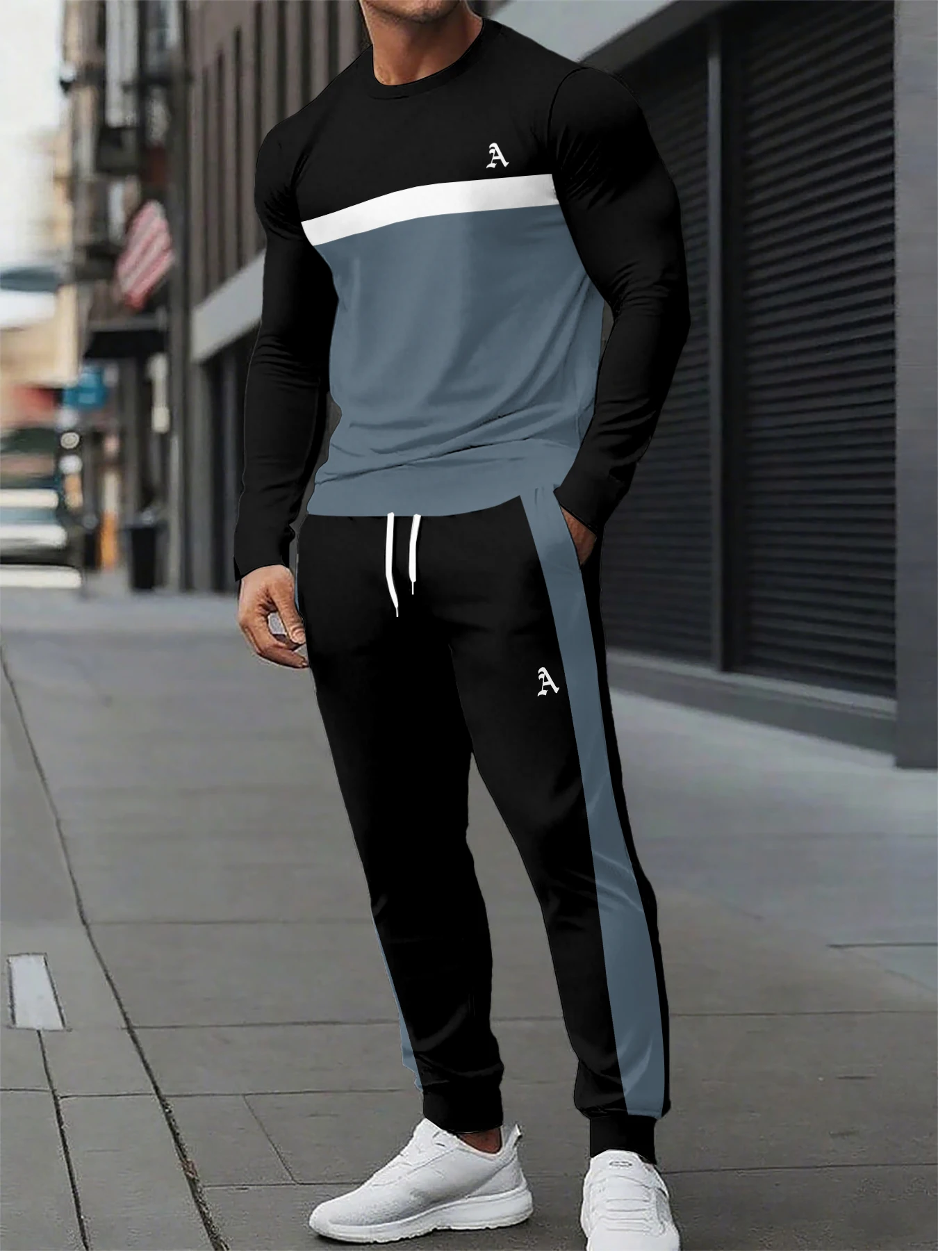 الخريف والشتاء الرجال الرياضة مجموعة ثلاثية الأبعاد مطبوعة ألف خط كم طويل 2 قطعة مجموعة الرياضة مجموعة موضة طويلة الأكمام مجموعة التجفيف السريع